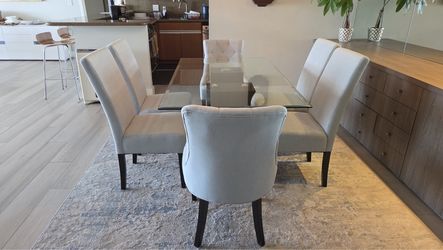 Glass Top Dining Table with 6 Chairs