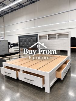 Queen size white antique bed with orthopedic mattress included