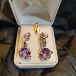 Silver Earrings Amethyst Stone