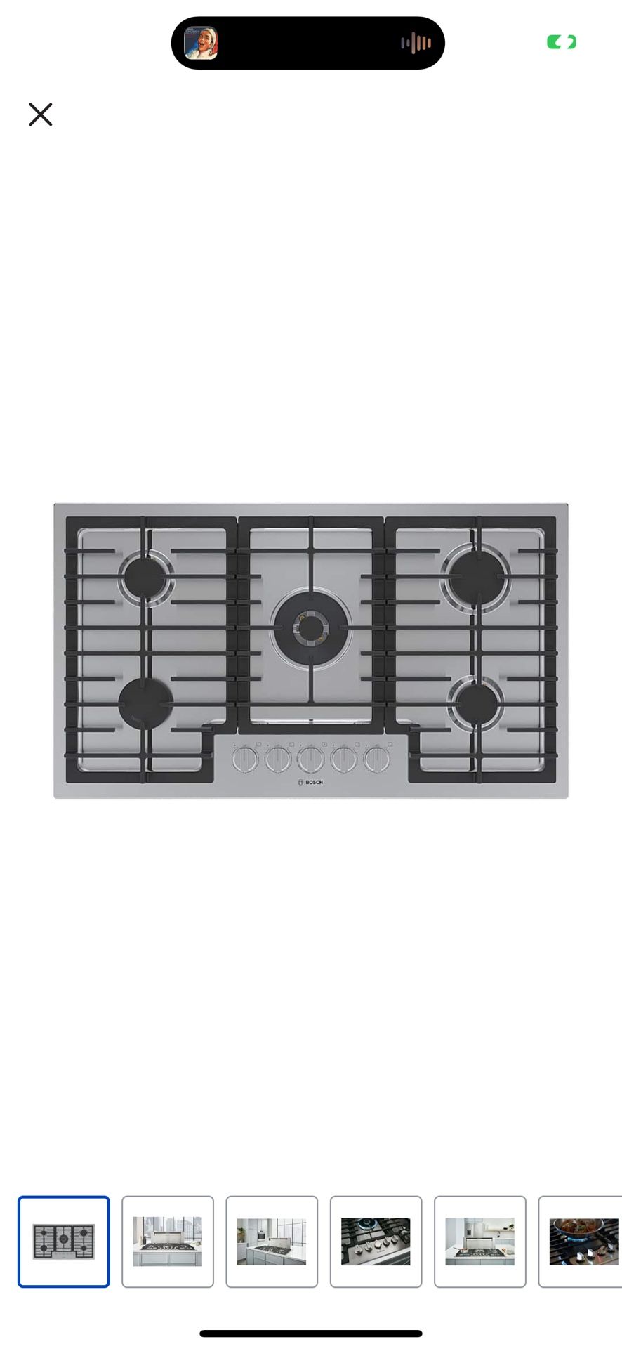 BOSCH 800 SERIES 36”GAS COOKTOP /LIGHTED KNOBS. USED FOR A WEEK. RETURNED BECAUSE OF THE SCRATCH ONLY 11/23/24