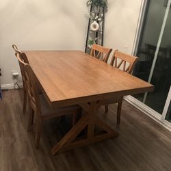 Solid Wood Dining Table w/ 4 Chairs – Modern Farmhouse Style