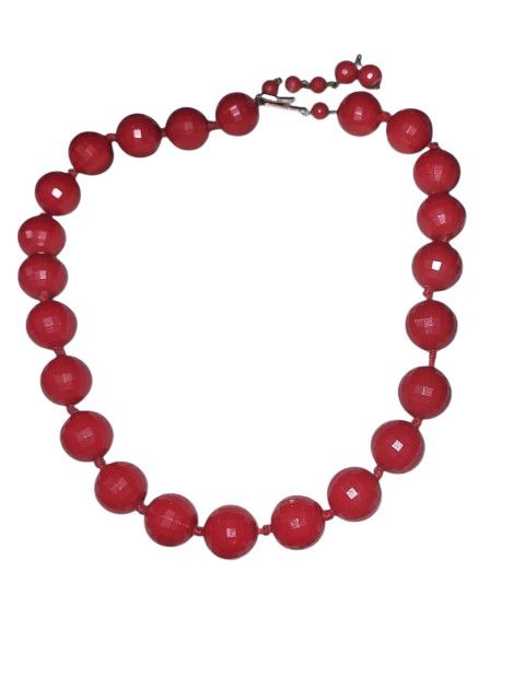 Vintage Red Bead Choker Necklace
Hand-knotted with faceted beads