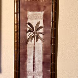 Elegant Palm Tree Art With A Glass, Bronze Colored Frame