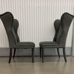 Wisteria gray w/ white pinstripe wingback chairs (set of 2)