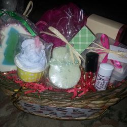 Christmas gift baskets filled with organic soaps and