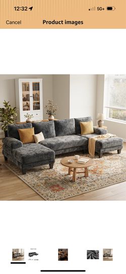 U-Shaped Sectional Couches for Living Room | 112 Inch Modern Sectional Couch | Dark Grey Chenille Sofa with Double Chaise for Apartment