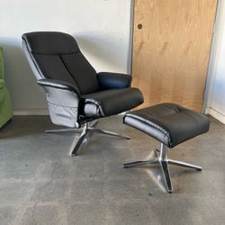 Black Comfortable Reclining Tv Living Room Chair With Ottoman 4603