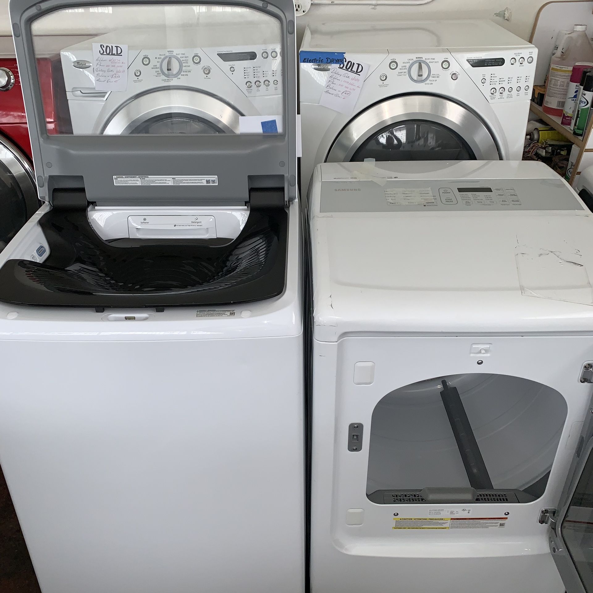 Samsung large capacity top load washer and new electric dryer working perfectly with 4 months warranty