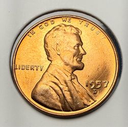 1957-D Wheat Penny – Die Chip on B of LIBERTY – Nice Error Coin XP10