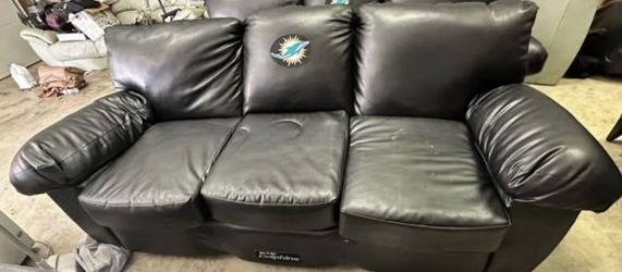 Miami Dolphins NFL Black Leather Couch