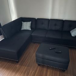 Leather Sectional  with Ottoman and Massage Recliner