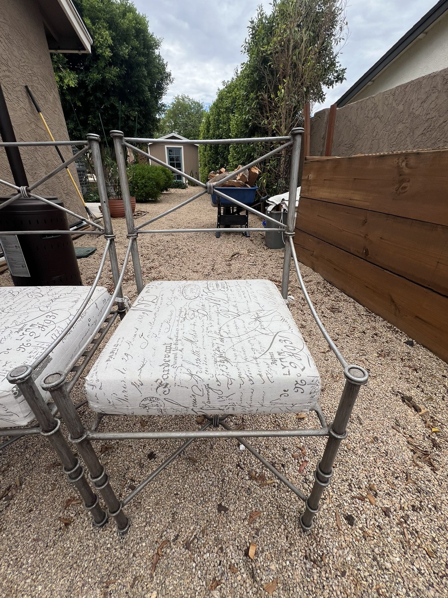 8 - Pier One Vintage Medici Pewter Metal Outdoor Dining chairs