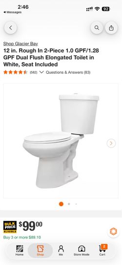 Glacier Bay 12 in. Rough In 2-Piece 1.0 GPF/1.28 GPF Dual Flush Elongated Toilet in White, Seat Included