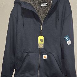 Carhartt Men Rain Defender Rockland Sherpa Lined Hooded Sweatshirt Navy Blue 
2XL Midweight 
 