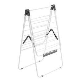 2-Tier Foldable Laundry Dryer Rack with 21 Drying Rods, Sock Clips, Metal Height-Adjustable, White