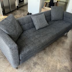 Living Spaces Tate Charcoal Estate Sofa Mid Century Modern Grey Couch 91” Long