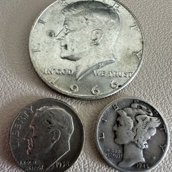 3 US - Silver Coins - Details Below