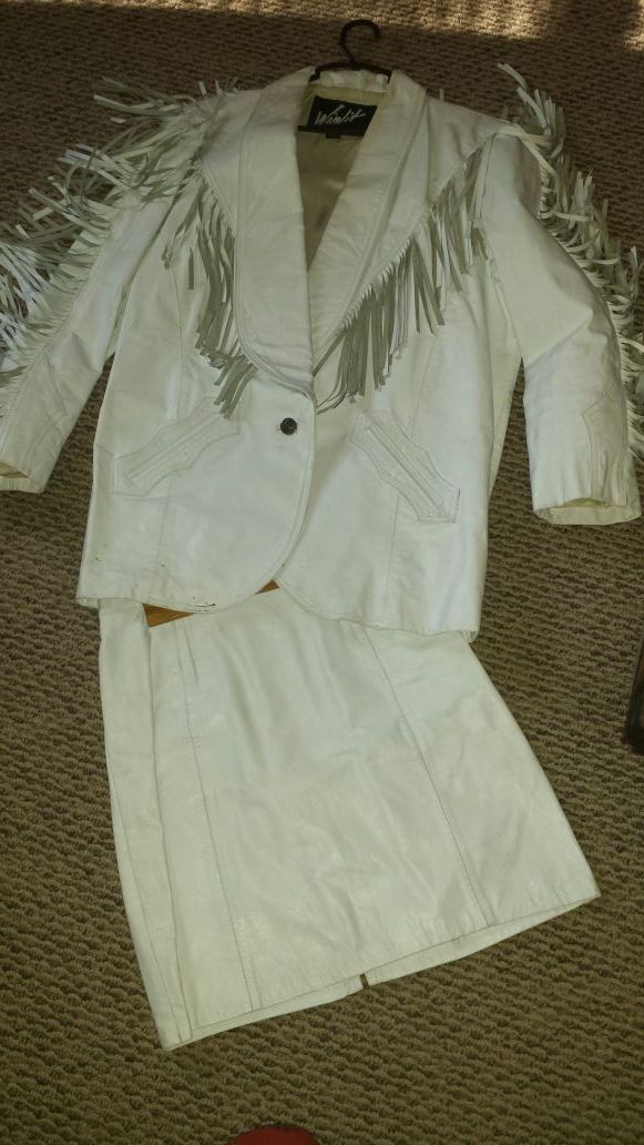 White leather jacket and skirt