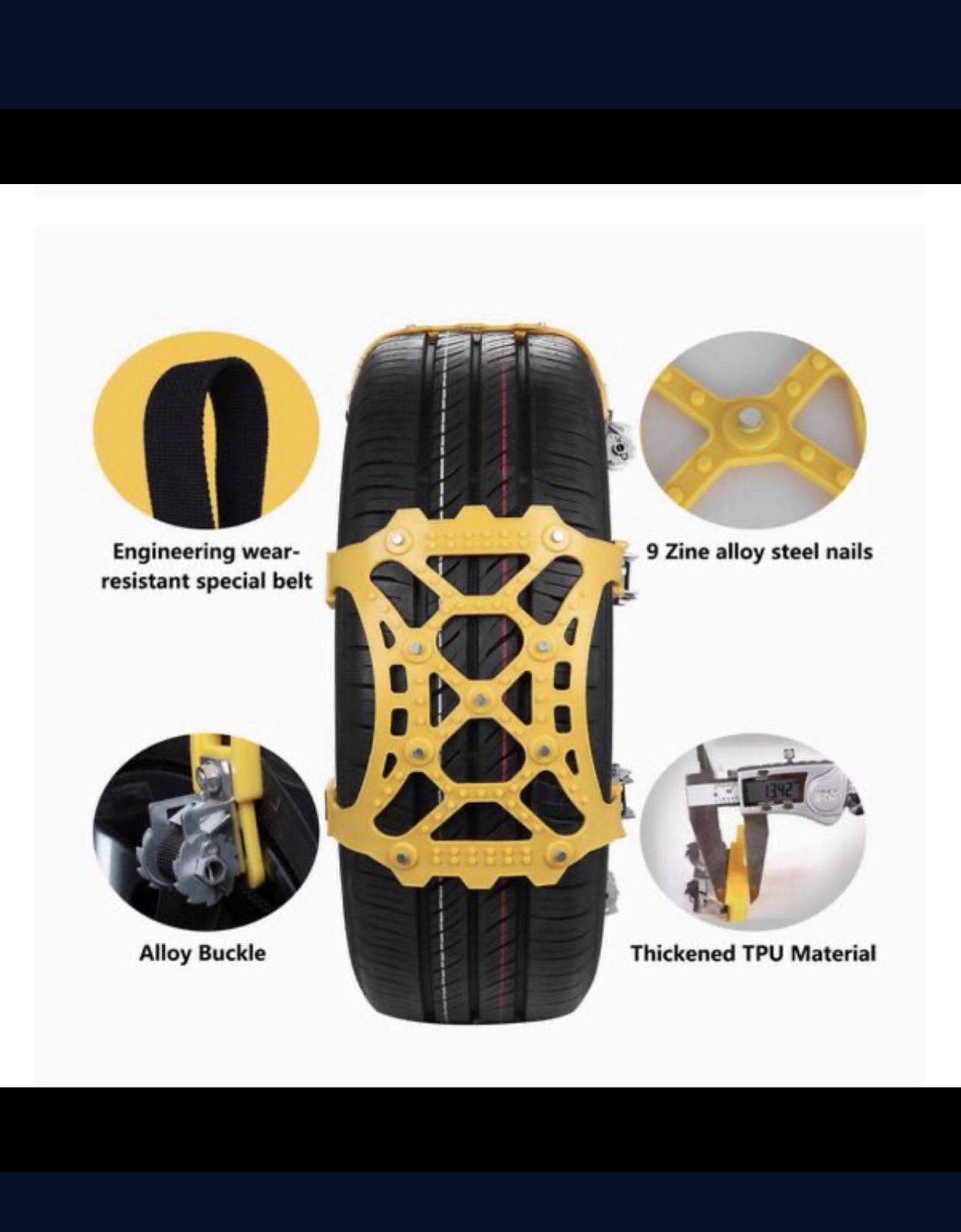 12pcs 4WD emergency Adjustable Anti Skid Tire snow Chains for Cars/SUV/Pickup Trucks, Snow Tire