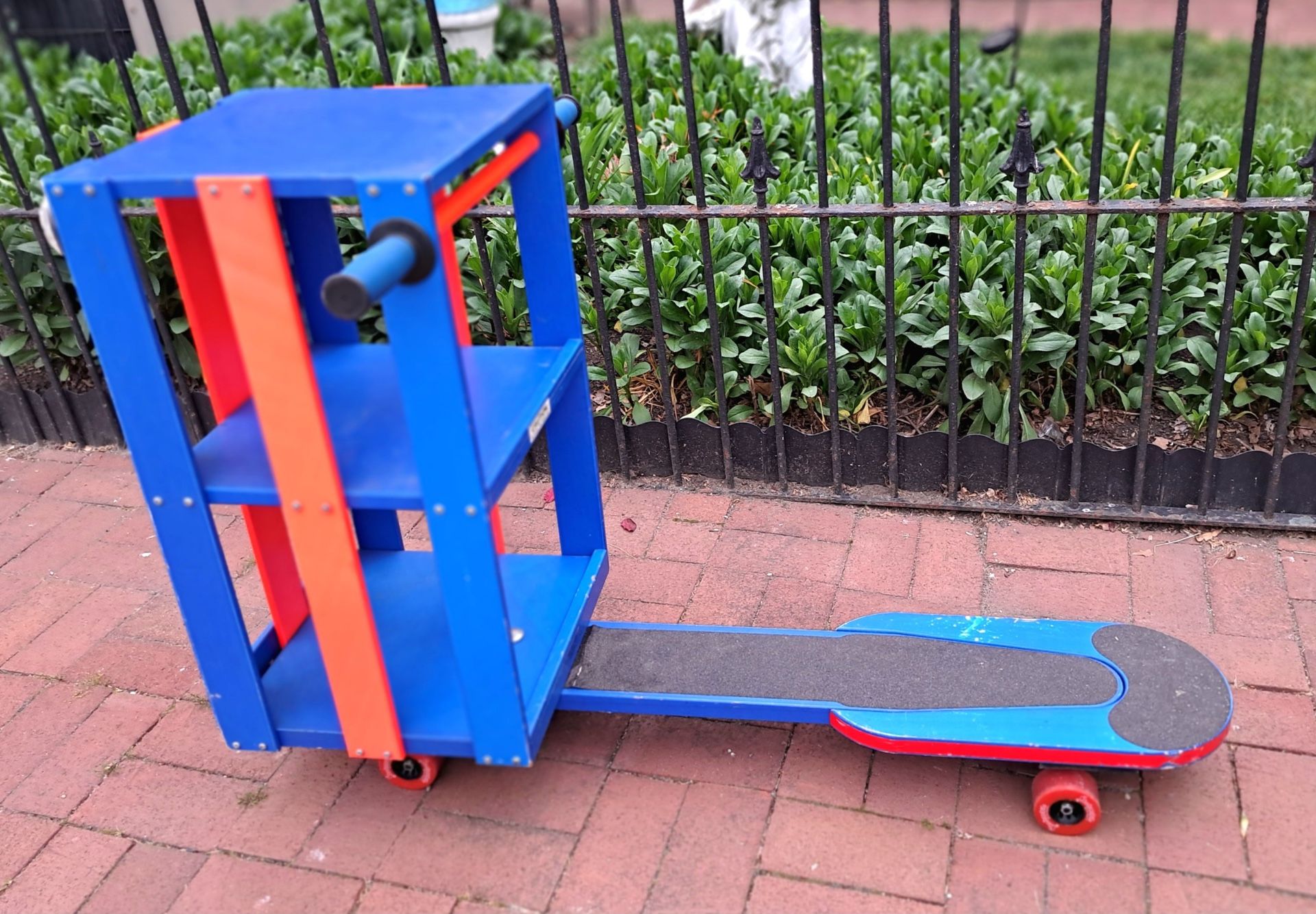 Little Rascal's Style Red/Blue Wood Crate Scooter Skatemobile 31”H 45”L 25”W normal wear