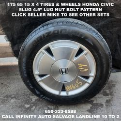 175 65 15 X 4 Tires & Wheels Off Honda Civic With 5lug 4.5" Lug Nut Bolt Pattern.