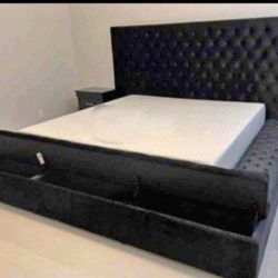King Size Velvet Bed Frame With Storage Financing Available By ASHLEY 