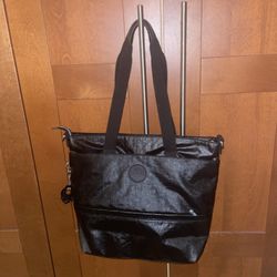 Kipling Black Metallic Tiffani Tote Bag NWOT 15x13