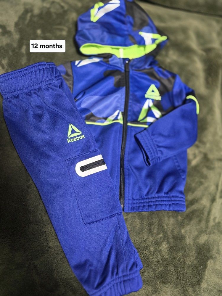 Reebok Baby Boy 2 Piece Printed Pullover Hoodie and Jogger Pants Outfit Set, Sizes 12M