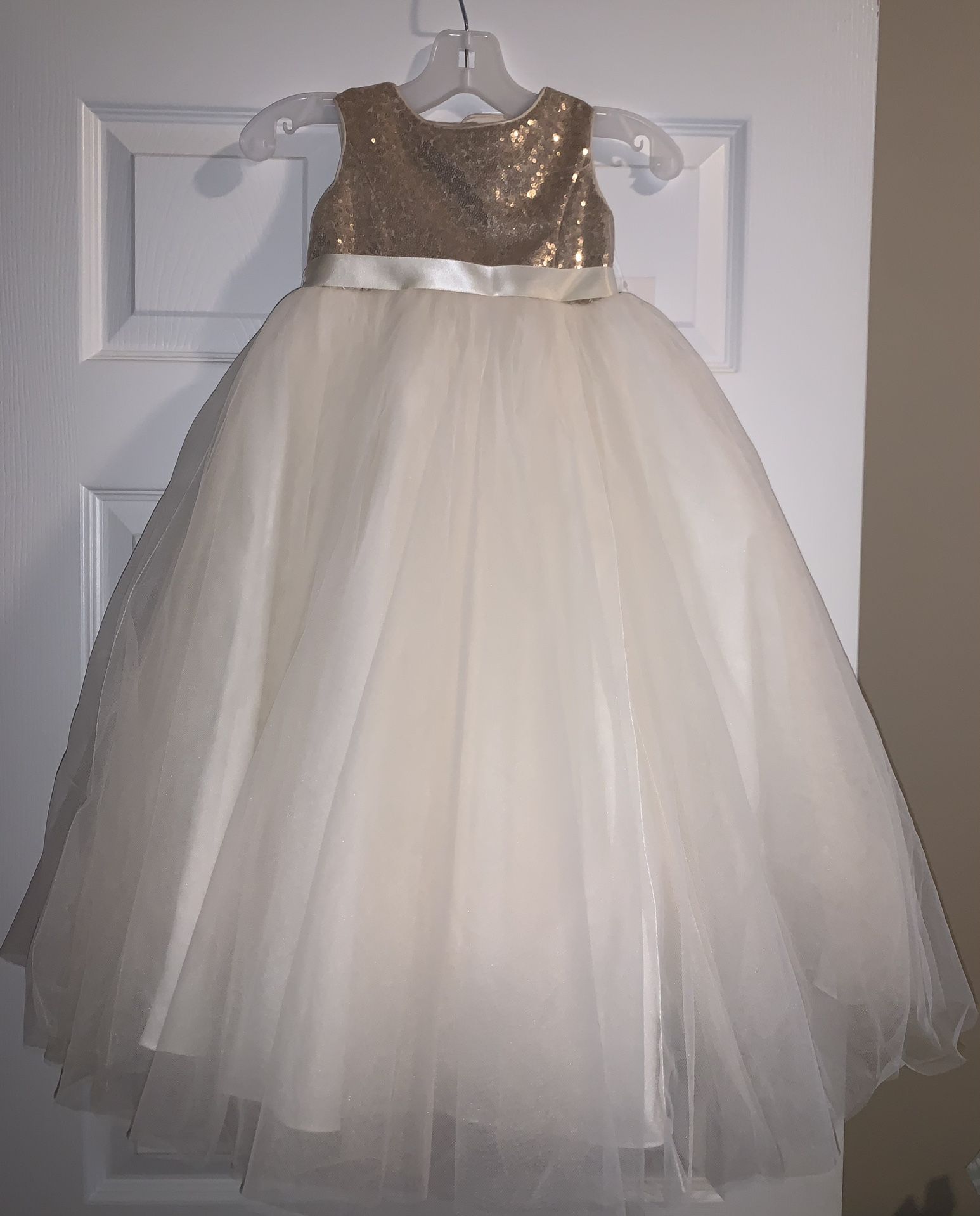 Gold Heart Back Sequin and Tulle Flower Girl Gown