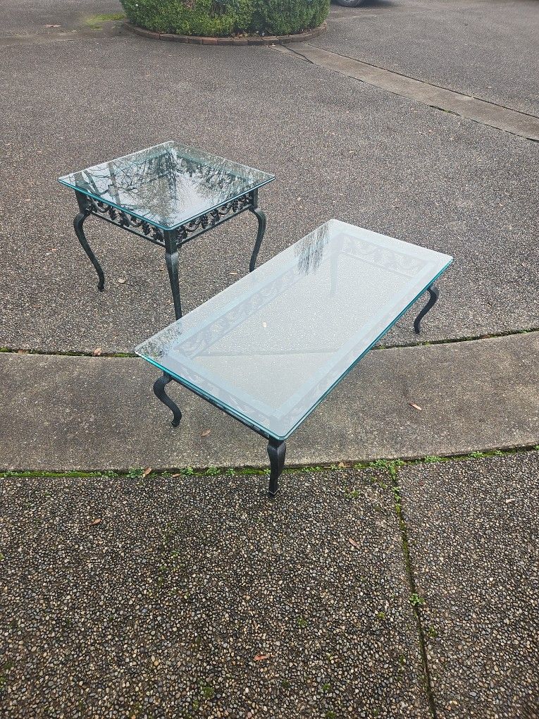 Vintage Cast Iron Coffee And Side Table