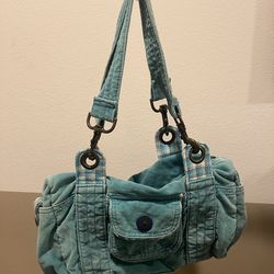Vintage Y2K Hollister Teal Corduroy Mini Duffle Shoulder Bag Purse Vintage