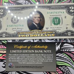 2 Dollar Legal Tender Color Bill