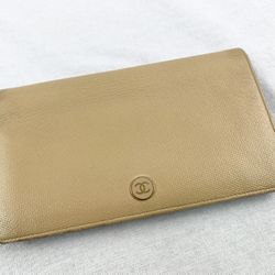 Authentic CHANEL Wallet Coco Button Beige? Tan? Long Wallet.