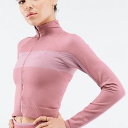 Fabletics Tory Cropped Seamless Jacket Pink Canyon/Lavender Lustre Wmns L