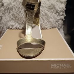 Michael Kors Embossed Metallic Leather Open Toe Heels