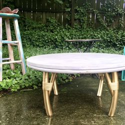 Weekend Furniture Sale! Mid-Century Modern Bamboo Coffee Table With Gold Tip Legs! 