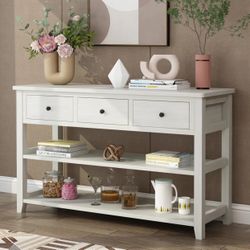 Nibbi 47" Console Table with Wood Frame and Legs, 3 Drawers and 2 Open Shelves Gray By Lark Manor™ Color : Beige 