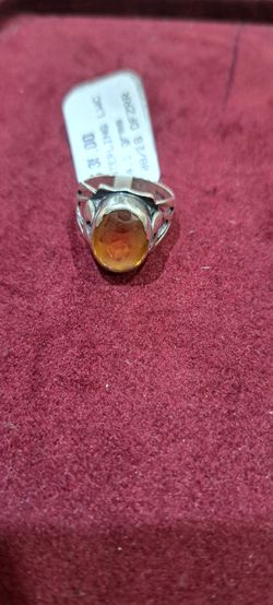 Silver Ring with Oval Amber Stone