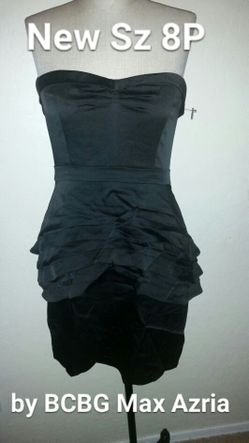 New Sz 8P women's 8 petite black unique strapless cocktail dress party by designer BCBG Max Azria