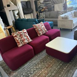 Post Modern Thonet Lounge 4pc Modular Sofa Set in Burgundy