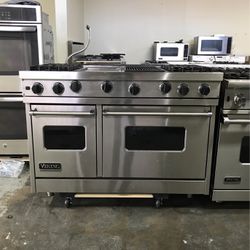 Viking 48” Wide Stainless Steel Gas Range Stove Double Oven 