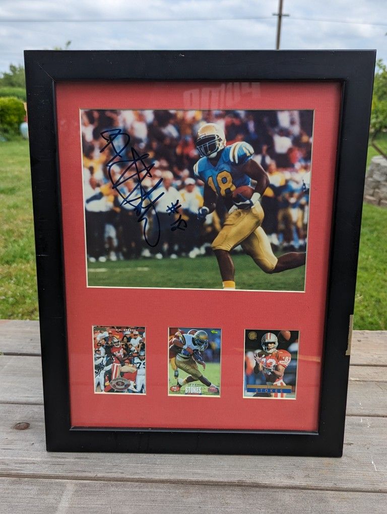 J.J. Stokes Signed Action Photo with Trading Cards - Football Memorabilia