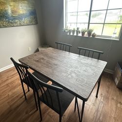 5-Piece Metal and engineered Wood Rectangular Dining Table