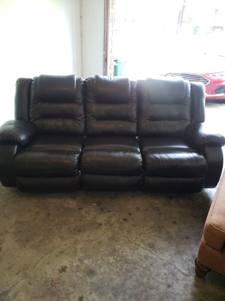 Dark Brown Leather Reclinable Sofa 