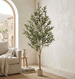 Artificial 7FT Olive Tree w/ White Planter