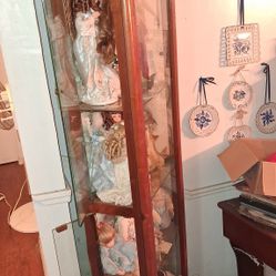 Antique Display Cabinet Full Of Vintage Doll Collection 