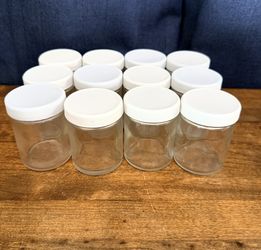 12 Pack 4 oz Clear Glass Jars w/ White Lids • Candle, Salve, Spice Containers 