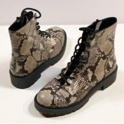 Chelsea and Violet Snake Print Leather Combat High Boots