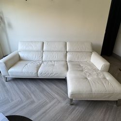 MOVING - Modern White Leather Sectional Sofa w/ Adjustable Headrests 