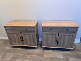 Pair of Wood-Tone Nightstands with Drawer and Cabinet